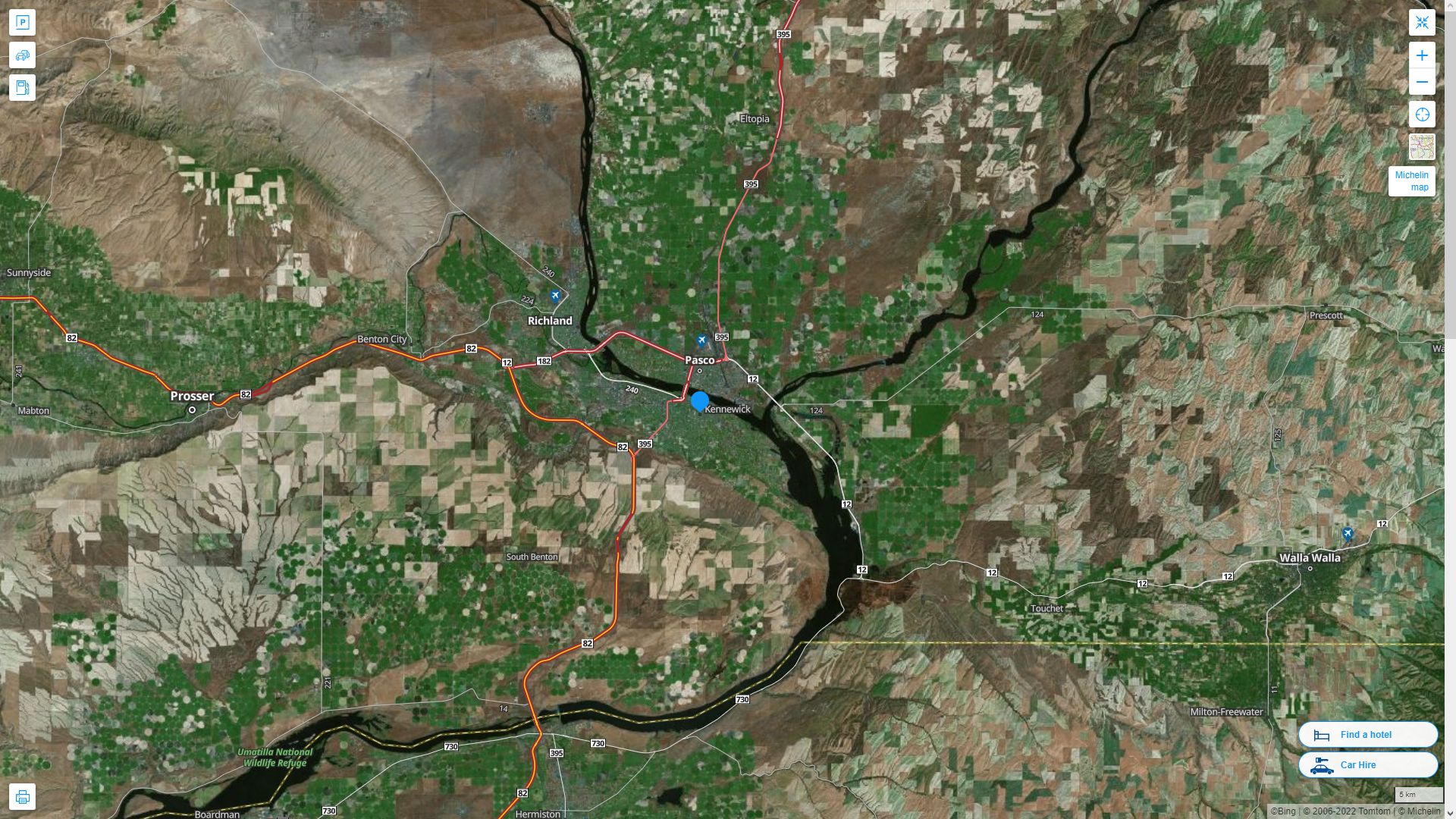 Kennewick Washington Highway and Road Map with Satellite View